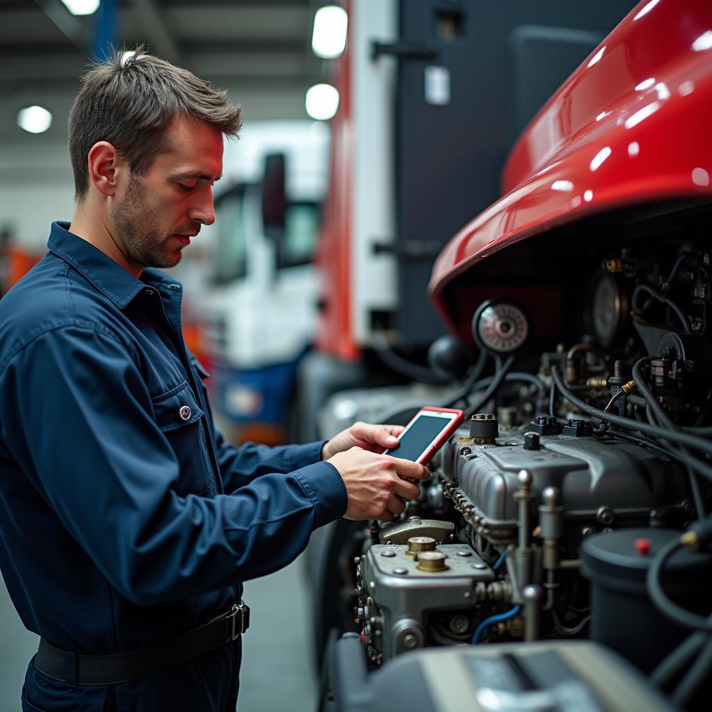 LKW-Mechaniker bei der Reparatur in der Werkstatt