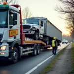 Abschleppdienst nach einem LKW-Unfall in Nürnberg