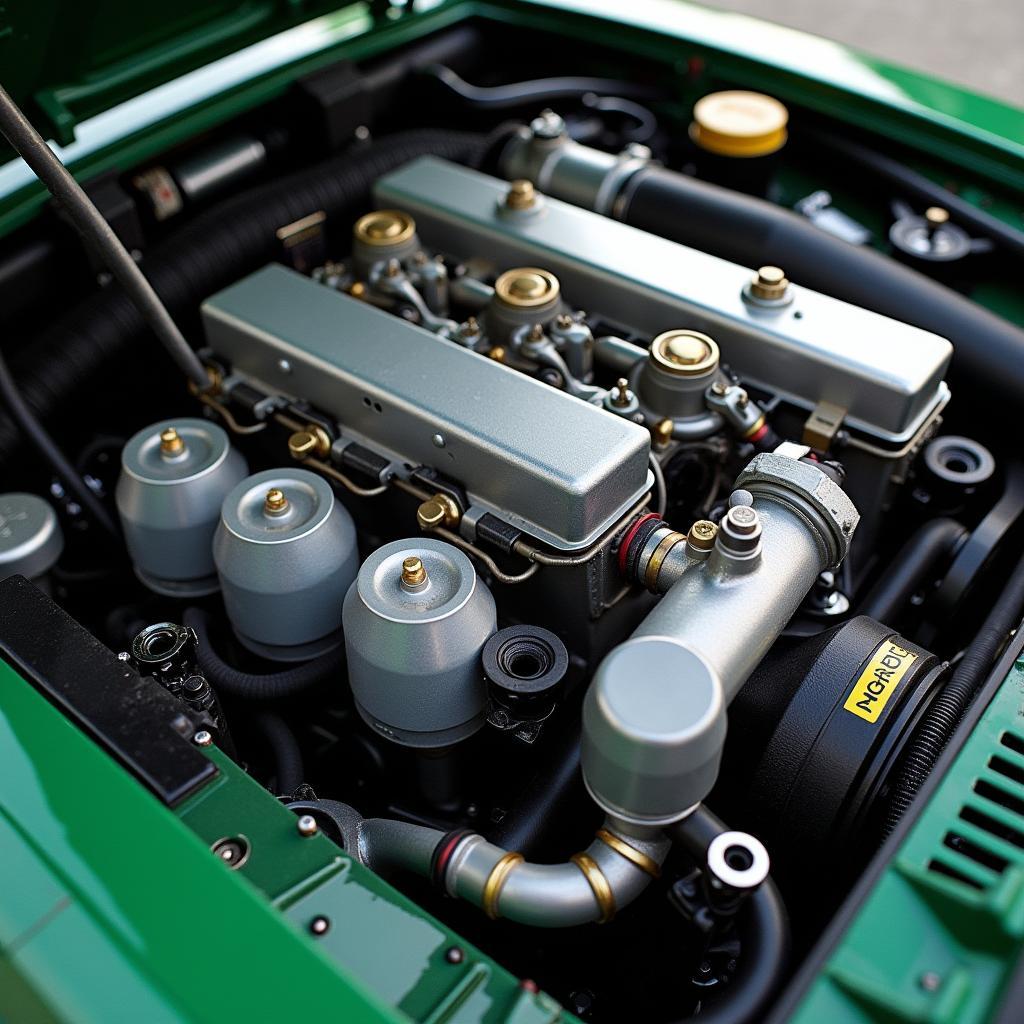 Detaillierter Blick auf den Motor des Lotus Esprit S1.