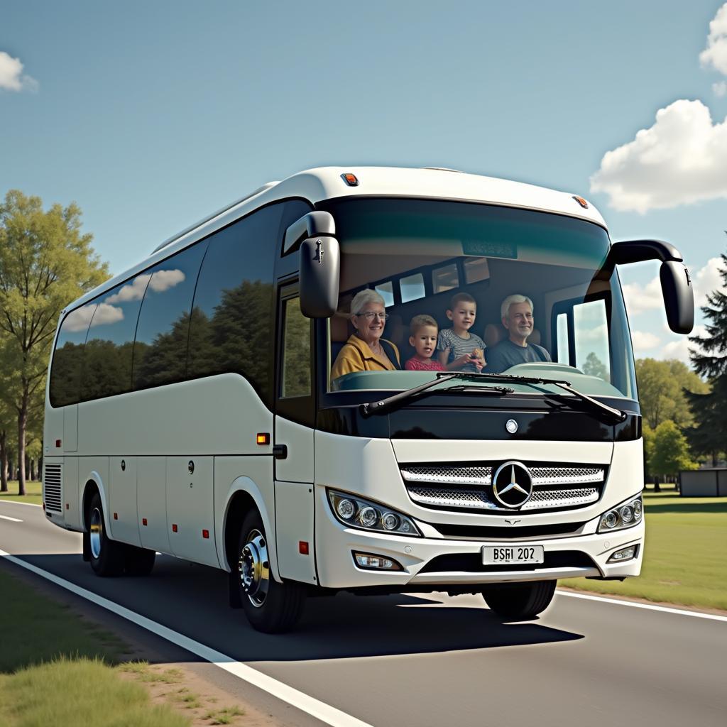 Famille voyageant dans un minibus Mercedes d'occasion