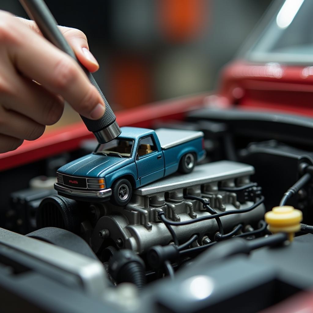 Miniatur Pickup Truck wird zur Motorreparatur verwendet