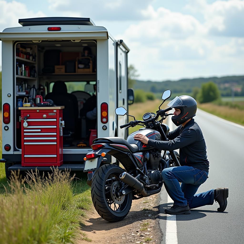 Mobile Garage Motorrad Service im Einsatz