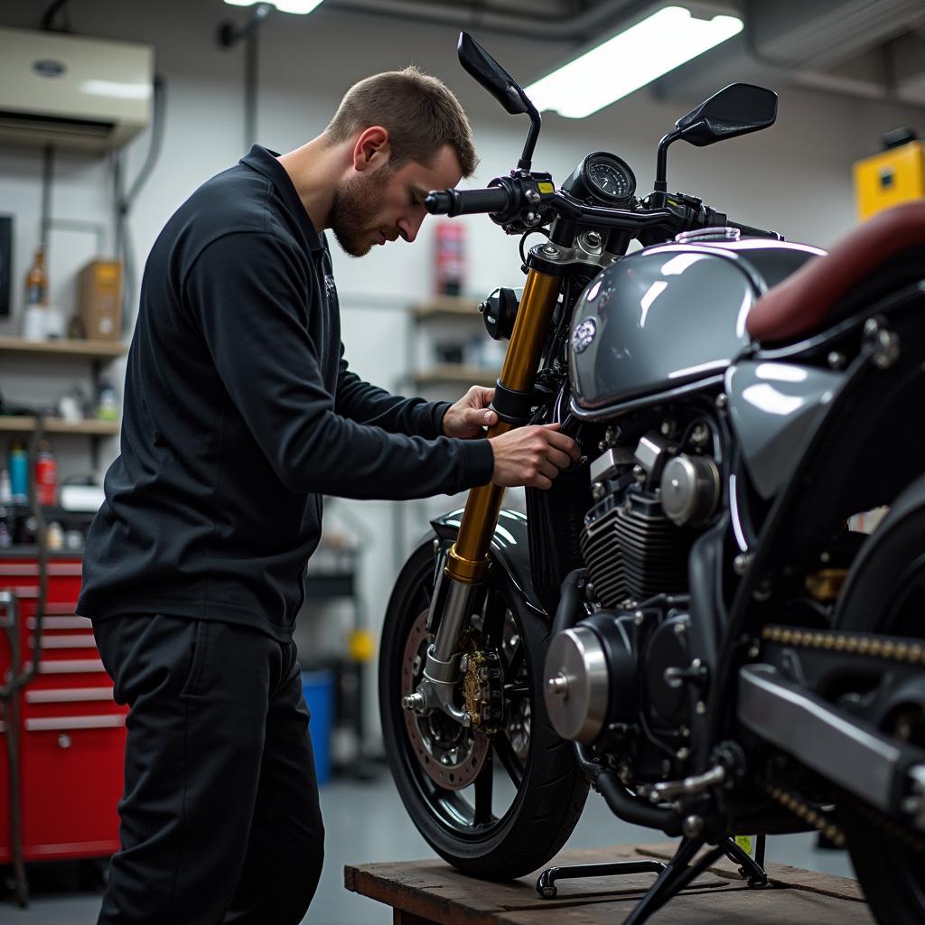 Riparazione di motociclette in un'officina