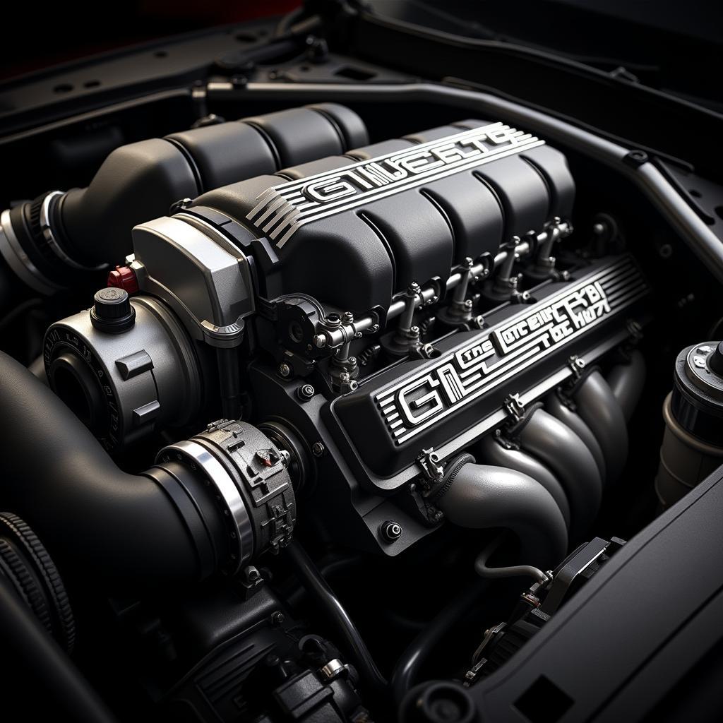 Detailansicht des leistungsstarken V8-Motors des Mustang GT Shelby 500.