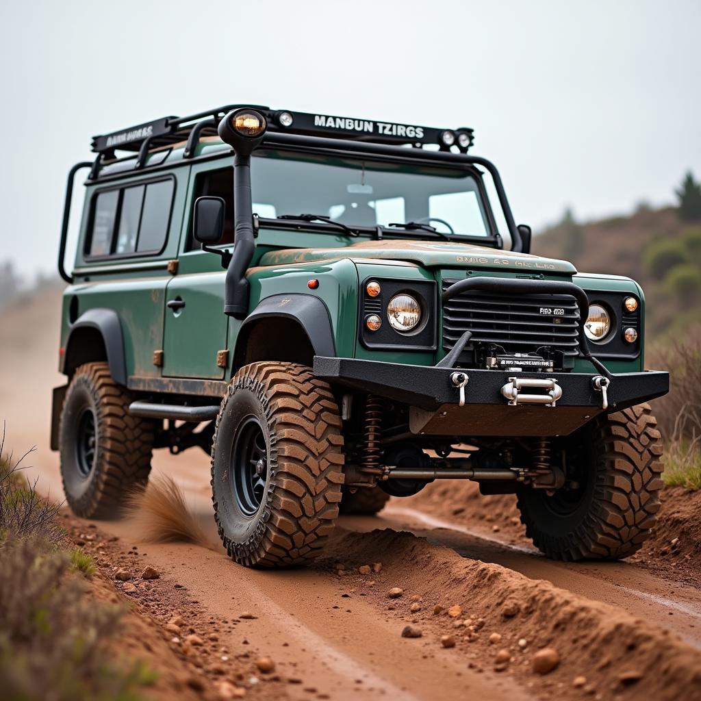 Un veicolo fuoristrada, equipaggiato con pneumatici offroad 195 65 R15, percorre un terreno accidentato.