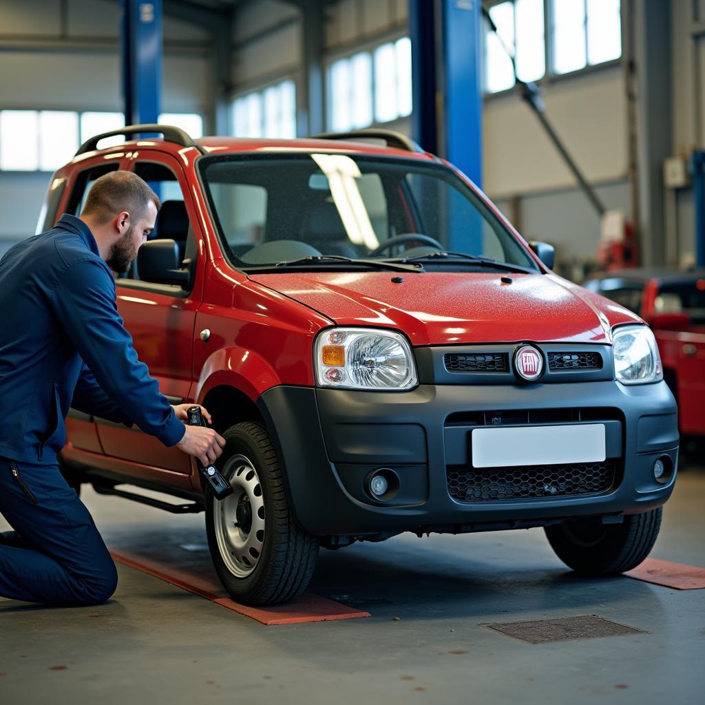 Reparatur eines gebrauchten Fiat Panda 4x4 in der Werkstatt