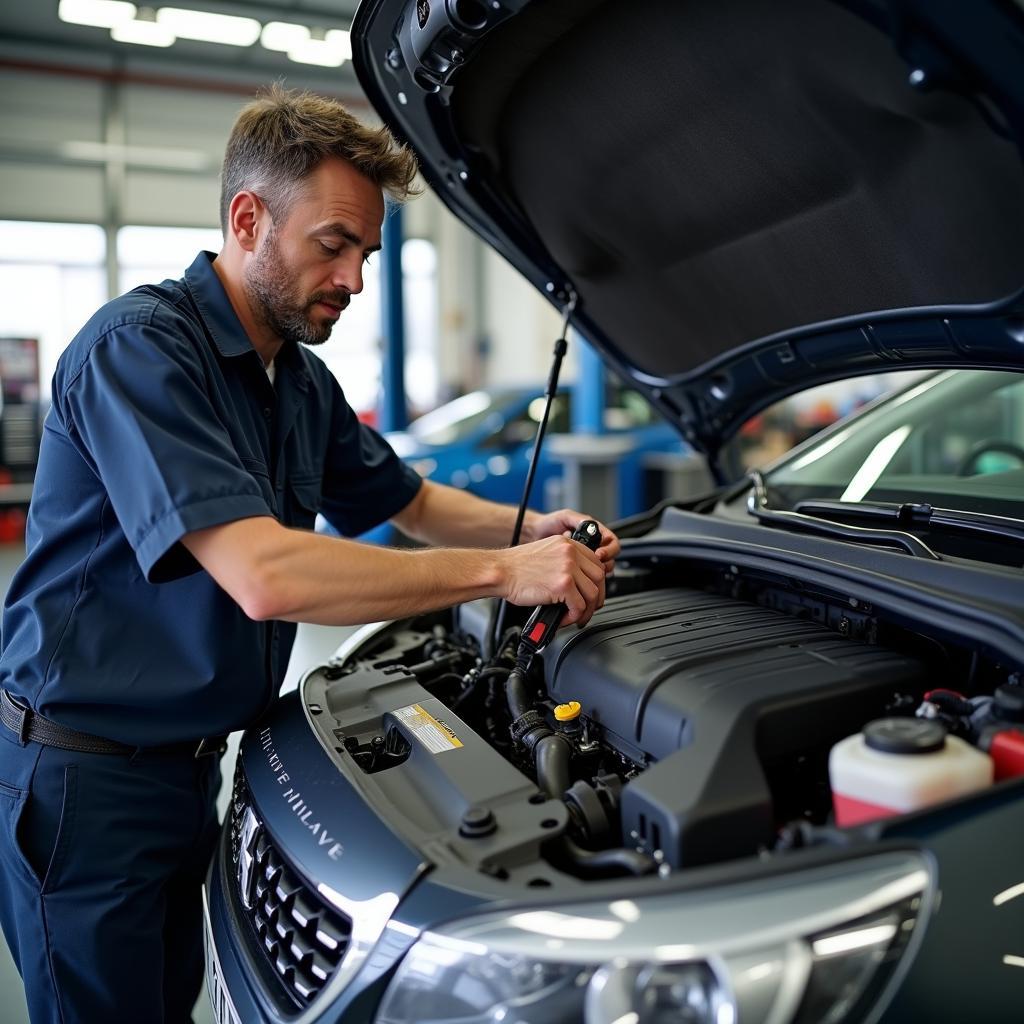 Inspektion des Peugeot 308 SW in der Werkstatt