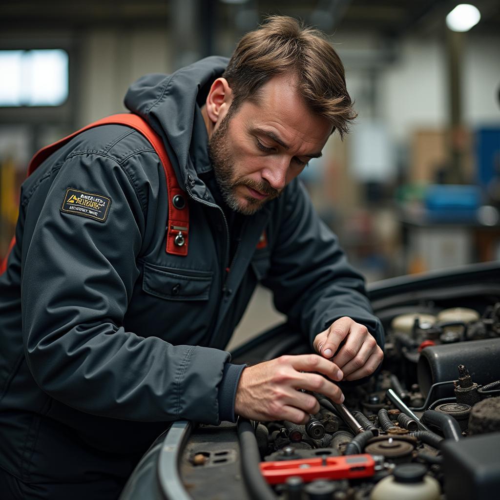 Planitzer Zwickau Werkstatt: Ein Mechaniker sucht nach einem Werkzeug in seiner Werkstatt in Zwickau-Planitz.