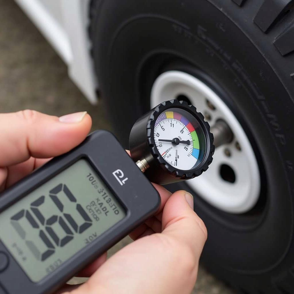 Checking the tire pressure of a 6.00-16 tire