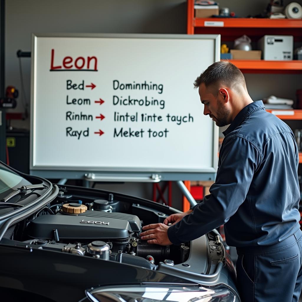 Reim auf Leon in der Autowerkstatt