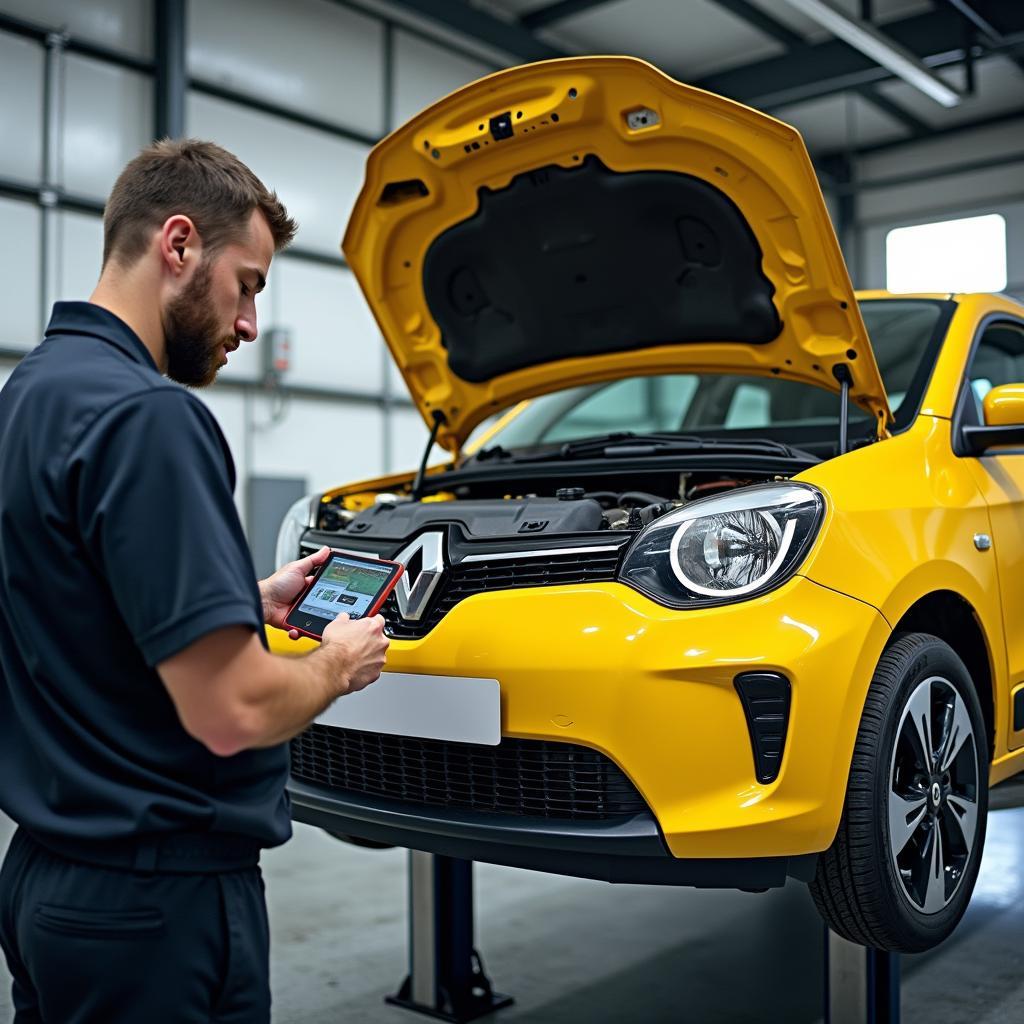 Renault Twingo Gelb in der Werkstatt