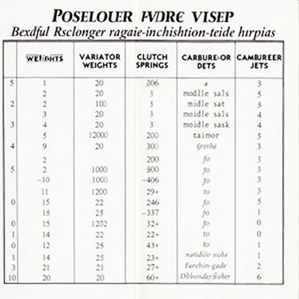 Beispiel einer Roller Abstimmen Tabelle