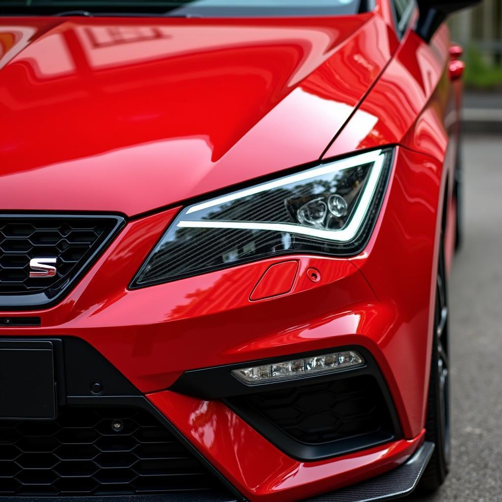 Covering partiel d'une Seat Leon en rouge carbone