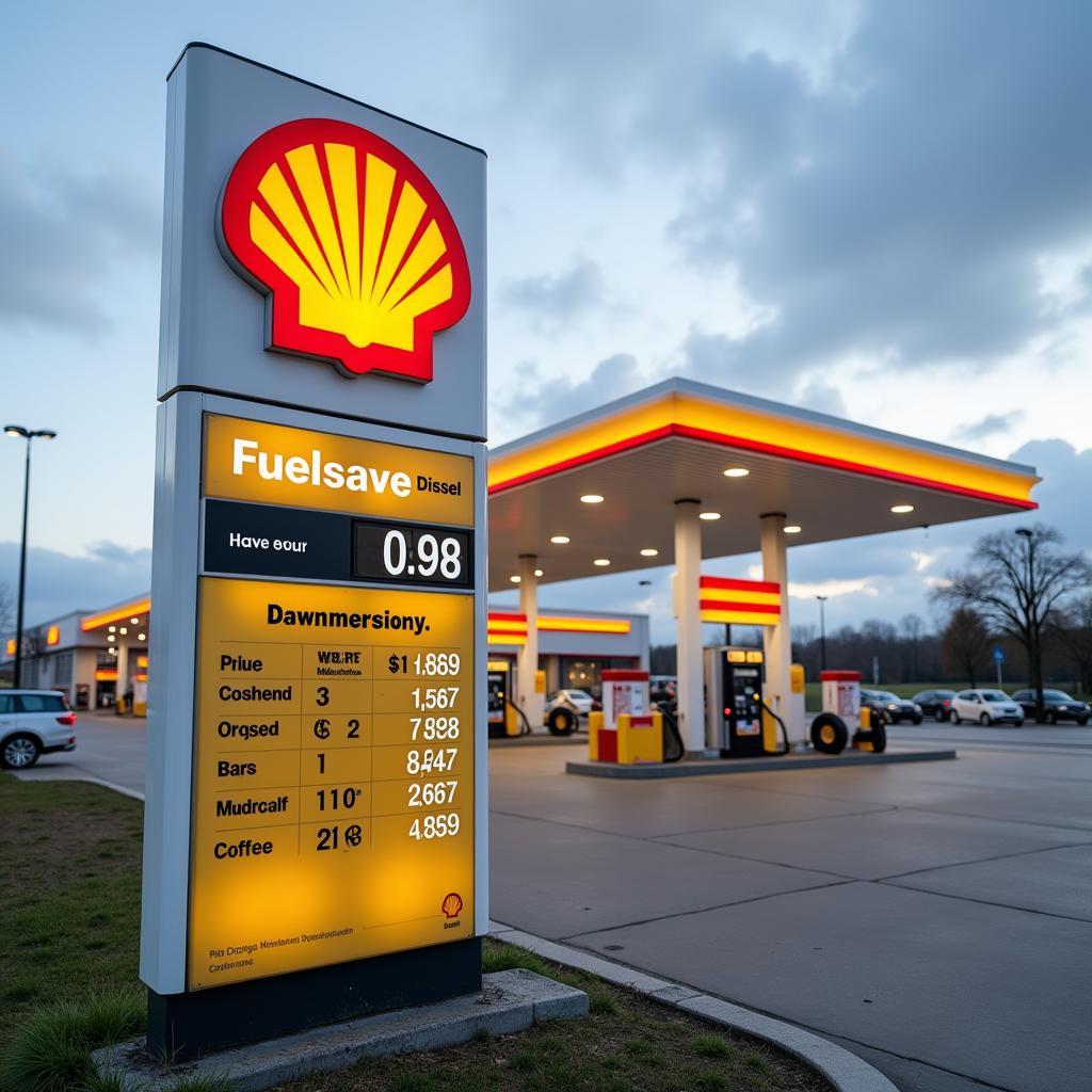 Eine Shell-Tankstelle, an der Fuelsave Diesel angeboten wird.