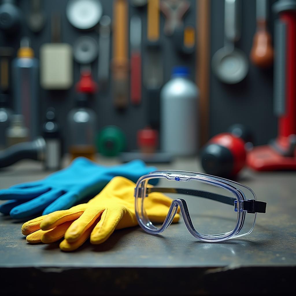 Sicherheitsausrüstung in der Autowerkstatt: Handschuhe und Schutzbrille