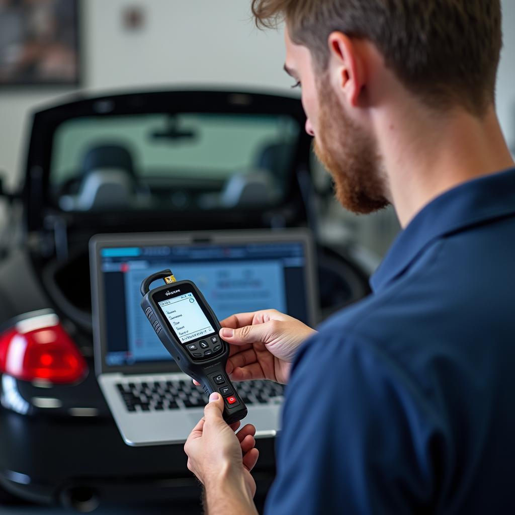 Tecnico utilizza lettore SIM per diagnosi auto