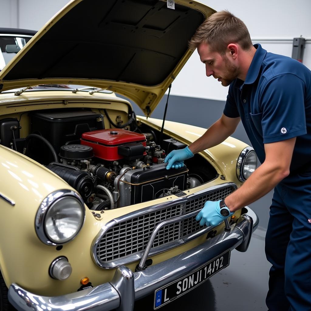 Engine Maintenance on a Skoda Cabrio Oldtimer