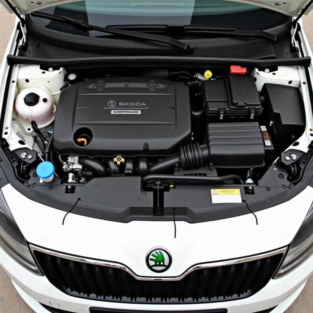 Detailansicht des Motorraums eines Skoda Fabia Combi 2015