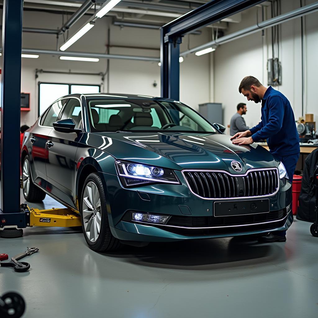 Reparatur eines Skoda Superb in der Werkstatt