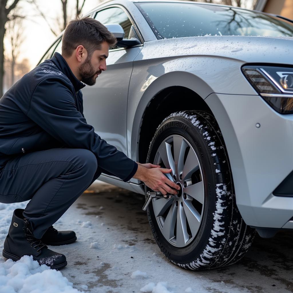 Sostituzione da pneumatici estivi a invernali su Skoda Superb