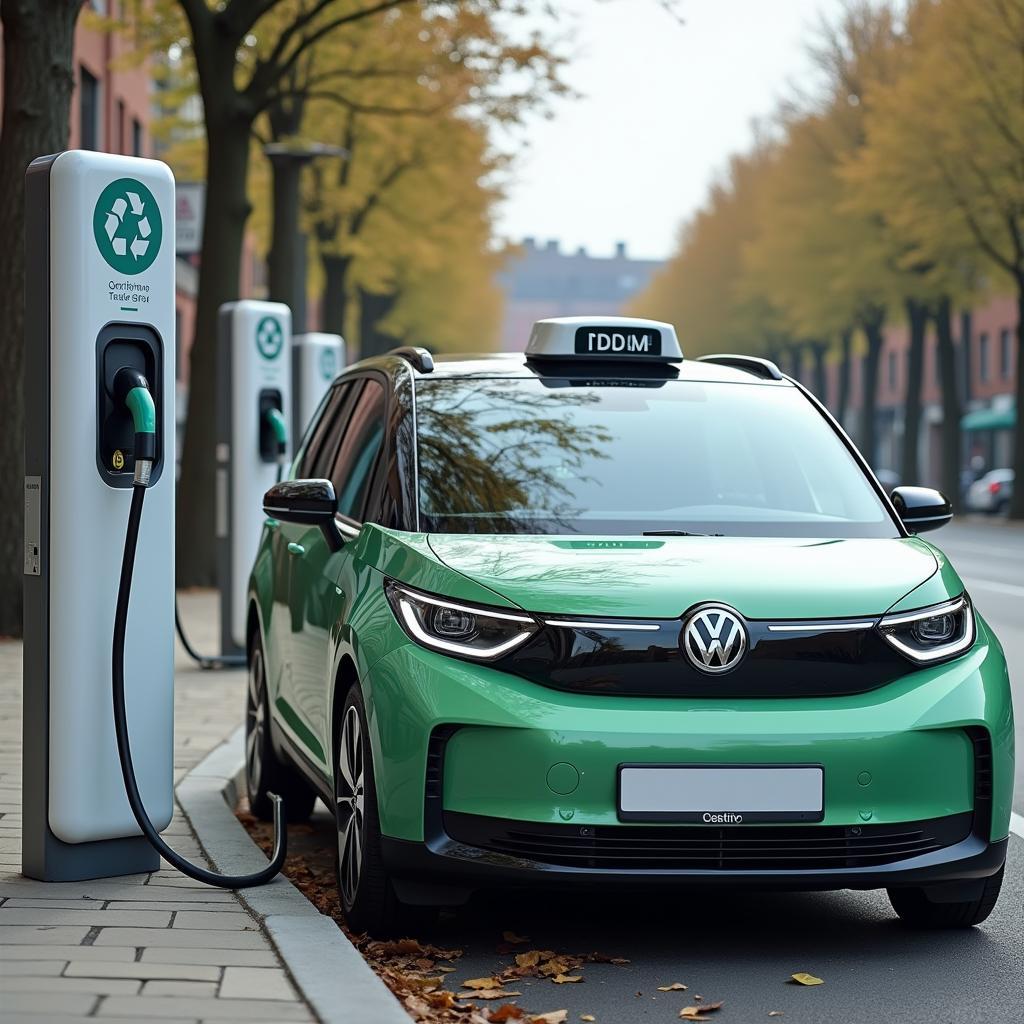 Taxi Volkswagen ID.4 an Ladestation: Umweltfreundliche Mobilität im Taxibetrieb