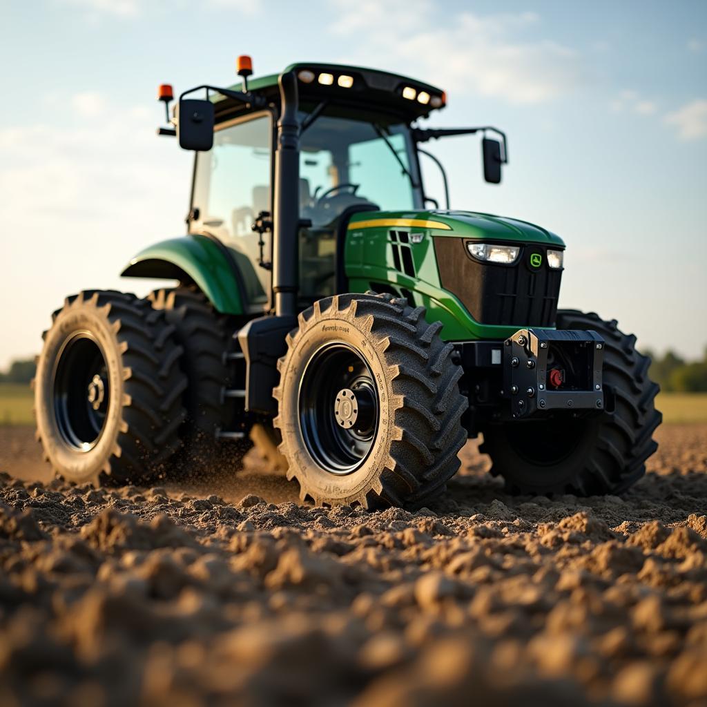 Ein Traktor mit neuen Reifen der Größe 6.00-16 im Einsatz auf einem Feld