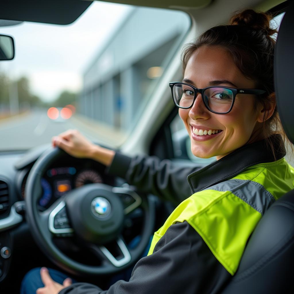 Europcar Überführungsfahrer transportiert ein Fahrzeug.