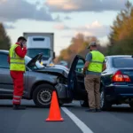 Sicherung der Unfallstelle nach einem Unfall auf der E45 in Dänemark