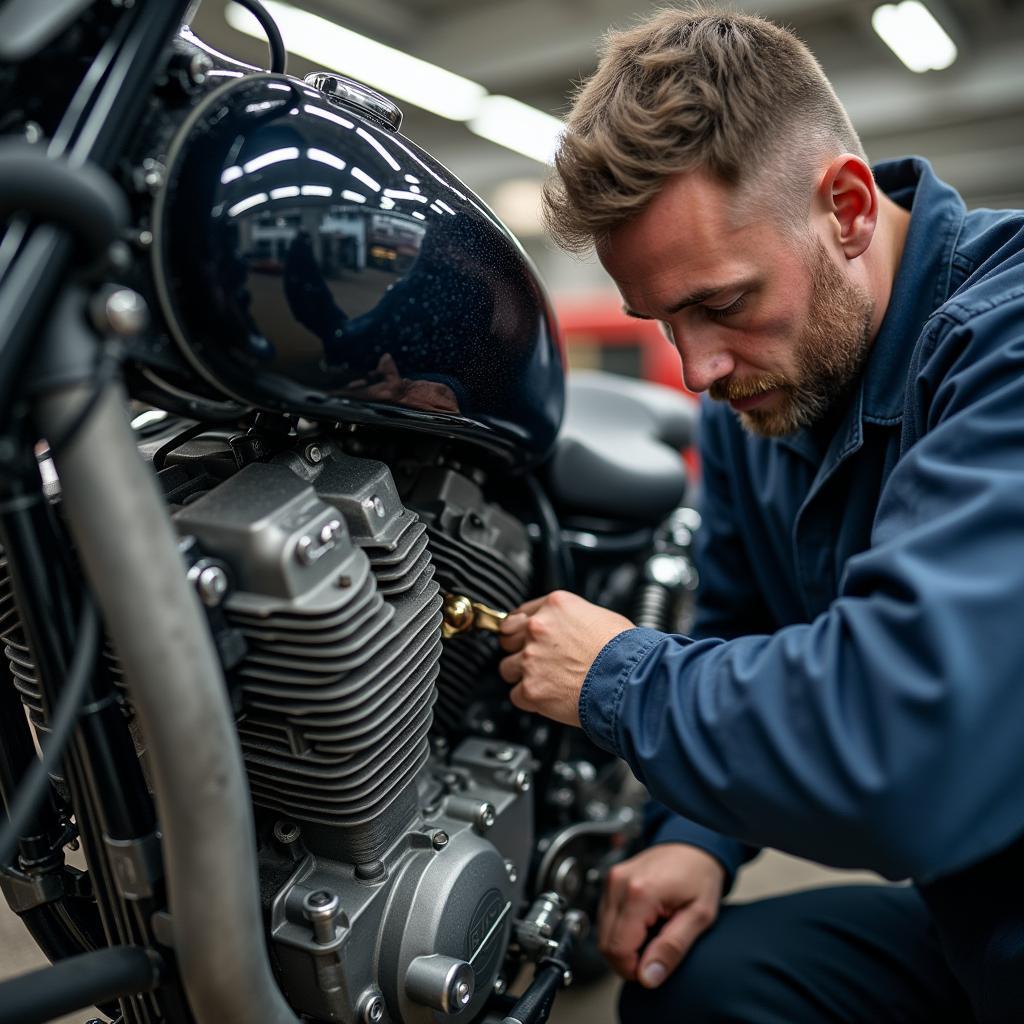 Prüfung des Schadens am Unfallmotorrad