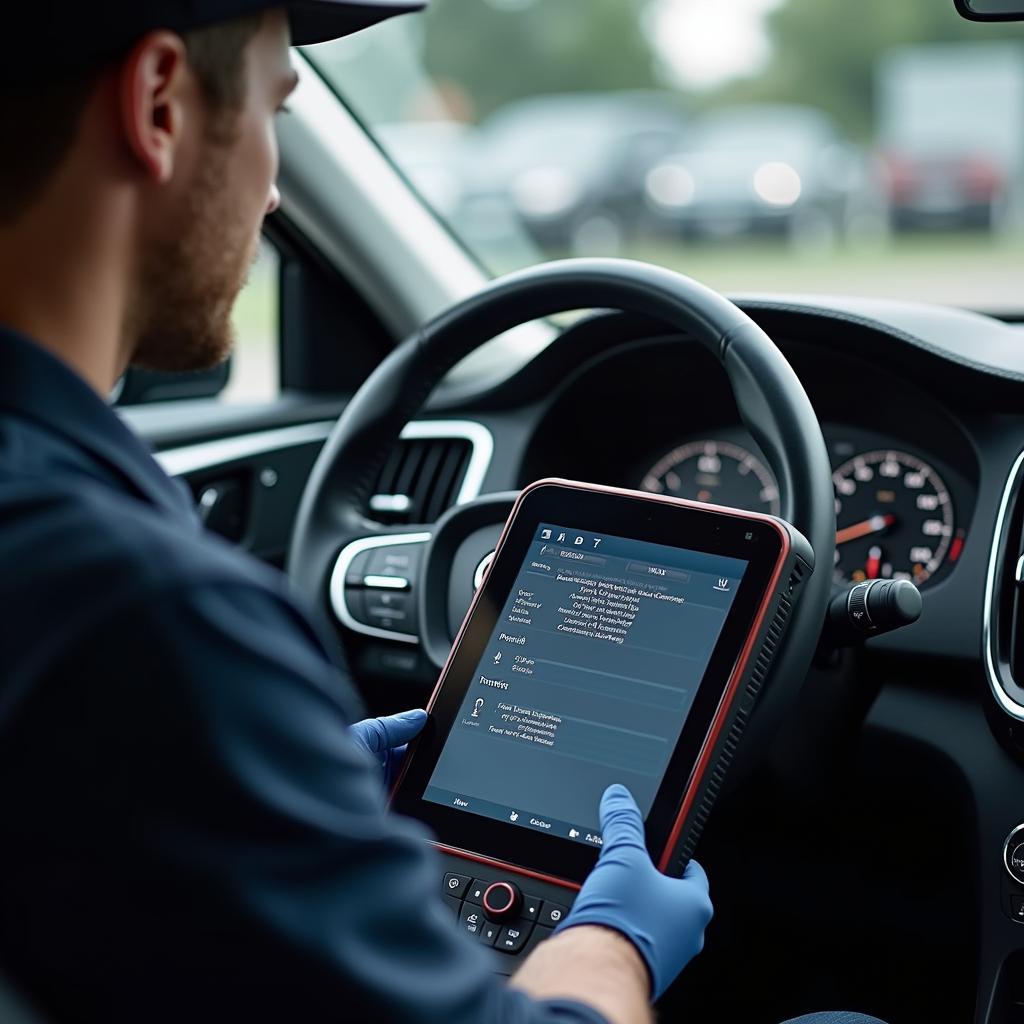 Volvo Software Upgrade Prozess: Ein Techniker aktualisiert die Software eines Volvo Fahrzeugs.