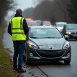 Warnweste Gelb Orange im Straßenverkehr