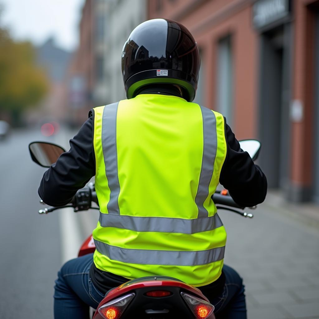 Motorradfahrer trägt Warnweste für bessere Sichtbarkeit im Straßenverkehr