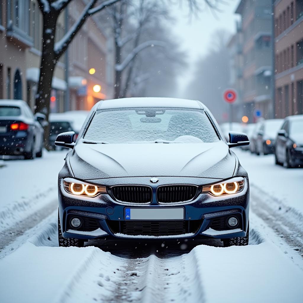 Winterauto in Au am Rhein bei Schnee