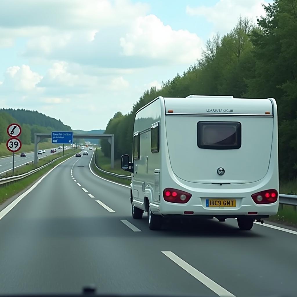 Wohnwagen auf der Autobahn in Frankreich