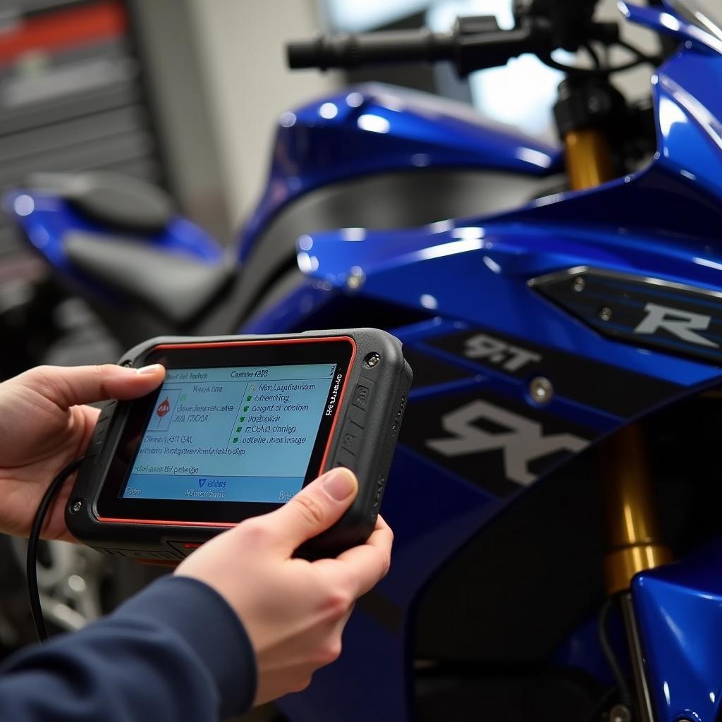 Yamaha R1 2017 Diagnosegerät im Einsatz