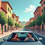 ZTL Italien Karte Stressfrei Reisen: Ein Auto fährt durch eine malerische italienische Stadt.