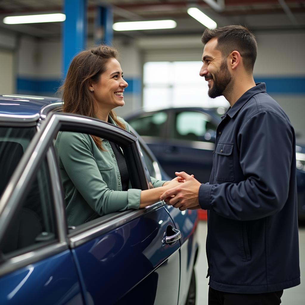 Zufriedener Kunde nach schneller Autoreparatur