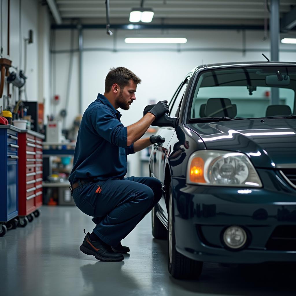 Mechaniker arbeitet in einer modernen und sauberen Werkstatt