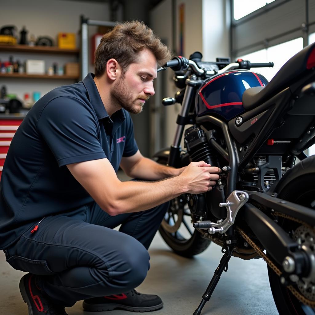 Reparatur einer 125er Naked Motorrad in einer Werkstatt