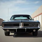 1969 Dodge Charger Frontansicht: Ein Blick auf den legendären Grill und die markanten Scheinwerfer.