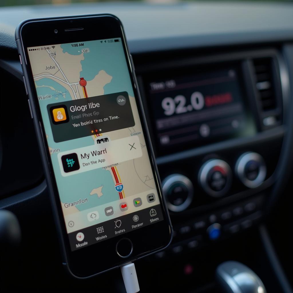 Smartphone mit App Connect im Auto integriert