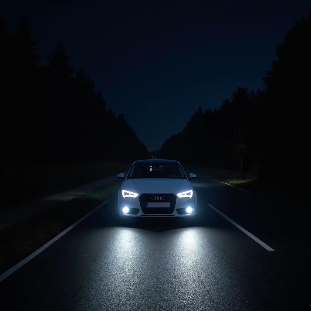 Audi A1 mit LED Scheinwerfern bei Nachtfahrt