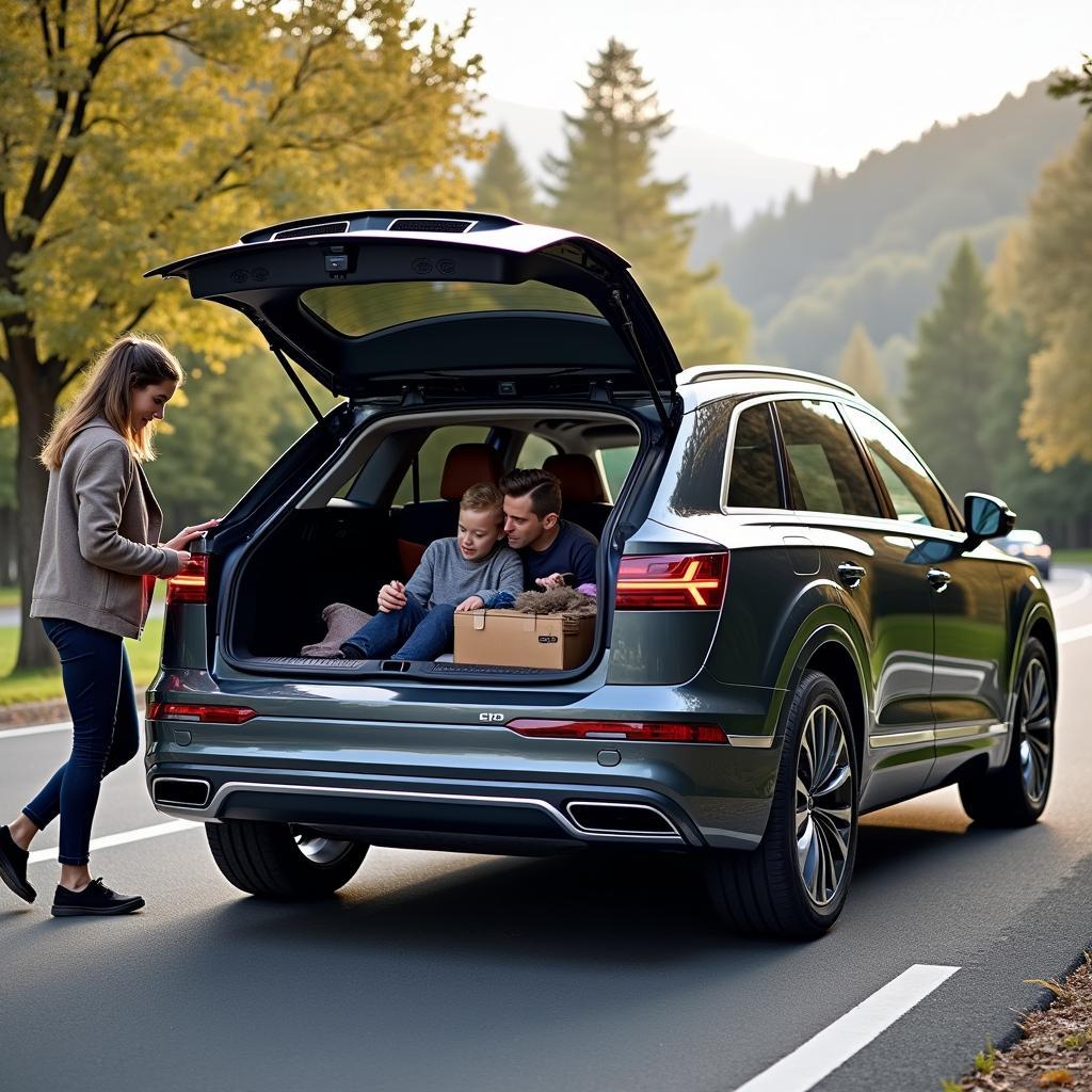 Audi Q7 e-tron mit Familie und Ladung