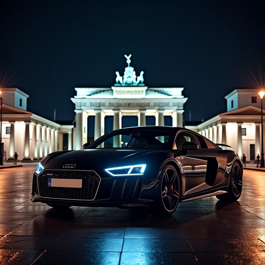 Audi R8 in Berlin bei Nacht: Erlebe die pulsierende Stadt in einem atemberaubenden Sportwagen.