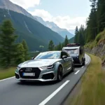 Audi RS6 mit Anhänger auf Bergstraße