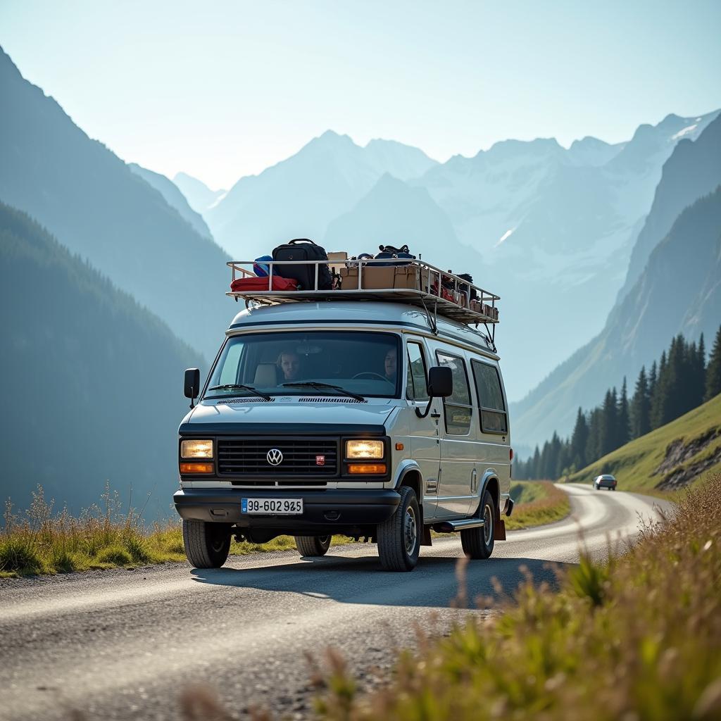 Wohnmobil in den Alpen nach dem Auflasten