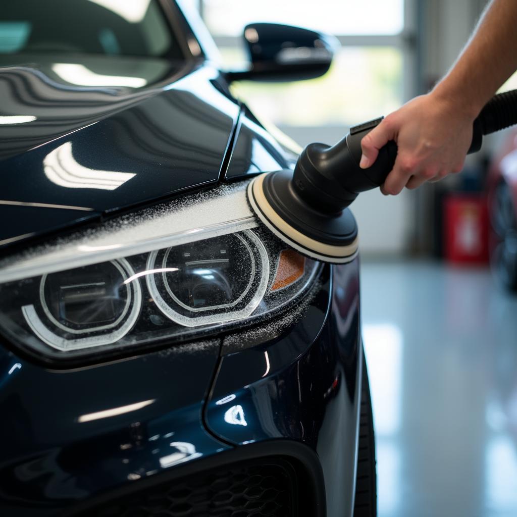 Autopolieren mit Poliermaschine in Garage