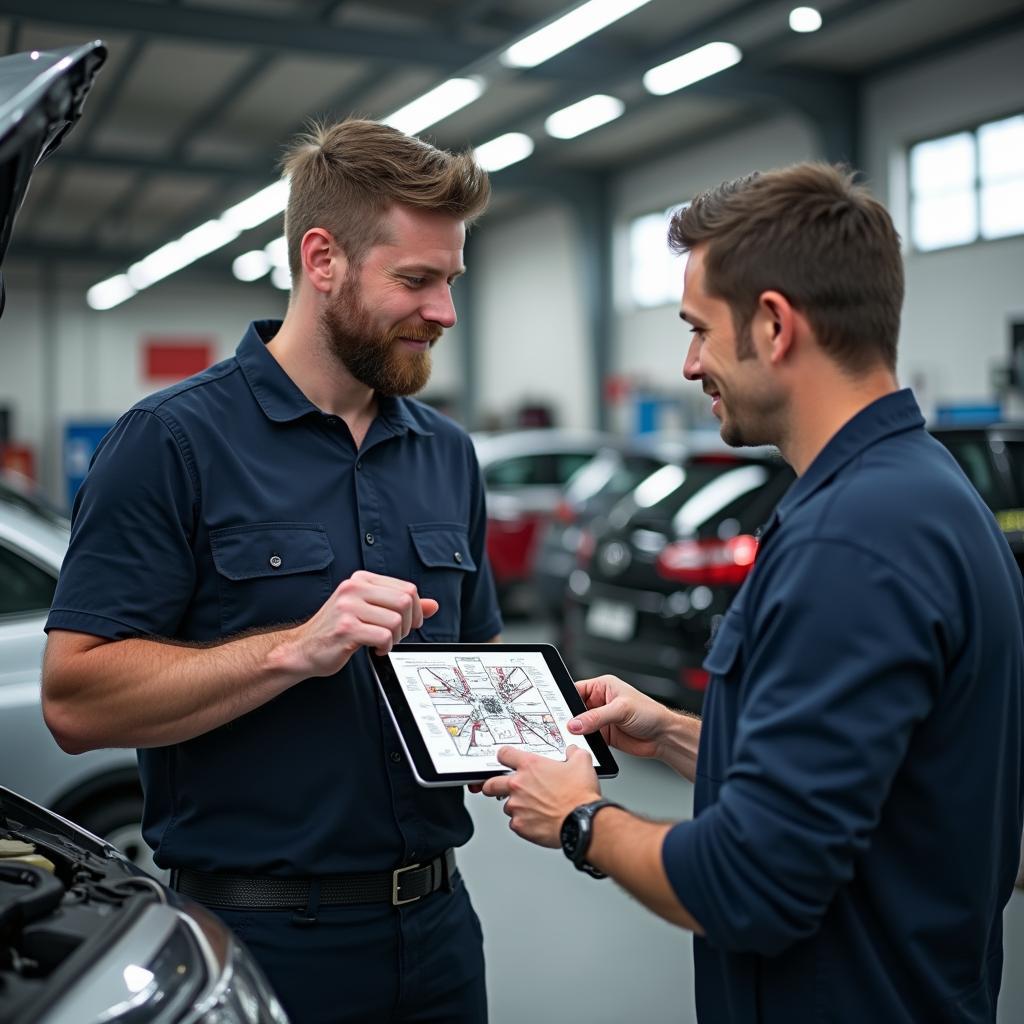 Kundenberatung in der Autowerkstatt am Samstag