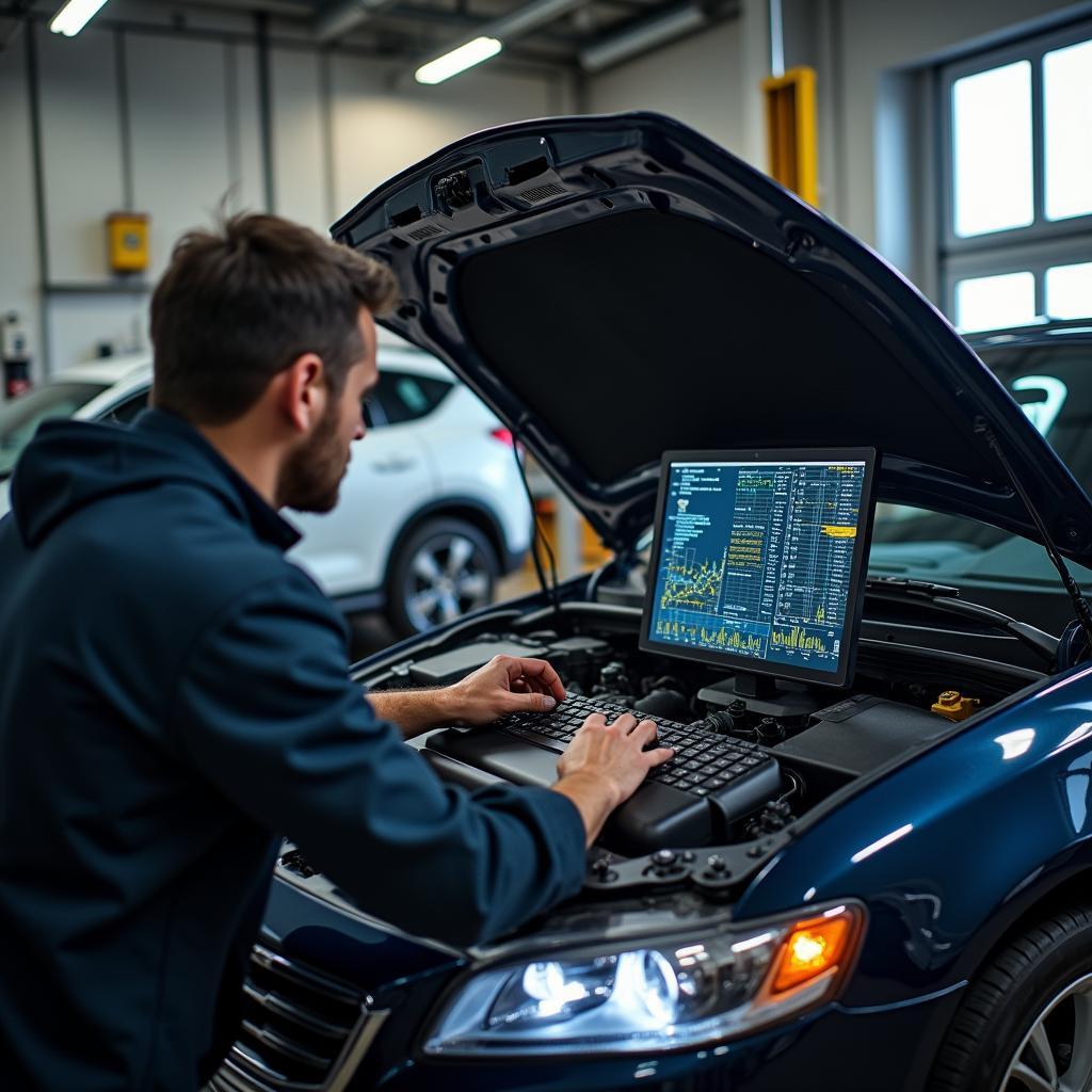 Car in a repair shop for diagnostics