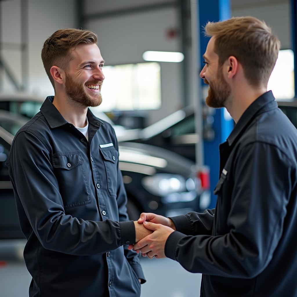 Kundenbetreuung in der Autowerkstatt - Zufriedener Kunde